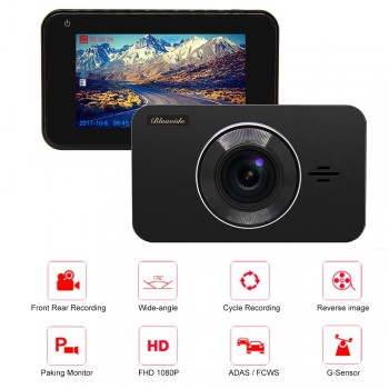 Bluavido Full HD 1296P Car DVR Camera ADAS WDR Night Vision 3 Inch Dual Lens Dash cam Video Recorder Cycle Recording Dashcam
