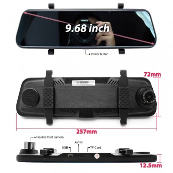 GreenYi Car DVR 9.68 IPS Rear View Mirror Monitor Full HD 1080P Night Vision Dash Cam Camera Auto Driving Recorder G-sensor