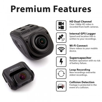 Rexing V1P Pro Dual 1080p Full HD Front and Rear 170 Degree Wide Angle Wi-Fi Car Dash Cam with Built-in GPS Logger