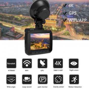 Novatek 96660 WIFI Car DVR 4K 2160P Car cameras GPS two cameras Night Vision Dash Cam Recorder Registrator APP For IOS Android