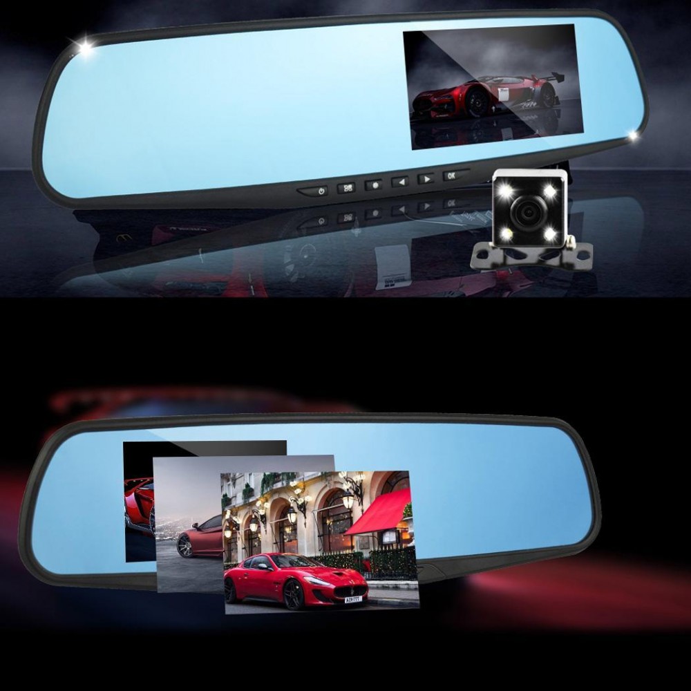 4.3 inch Dash Cam HD 1080P Car DVR Camera WDR  Night Vision Car Driving Recorder Loop Recording DashCam with Rear View Camera