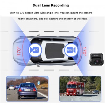 Maozua Car Dash Cam 2160P 4K Ultra HD with 1080P Rear Camera WiFi GPS Logger ADAS Dual Lens Dashcam Car DVR Night Vision