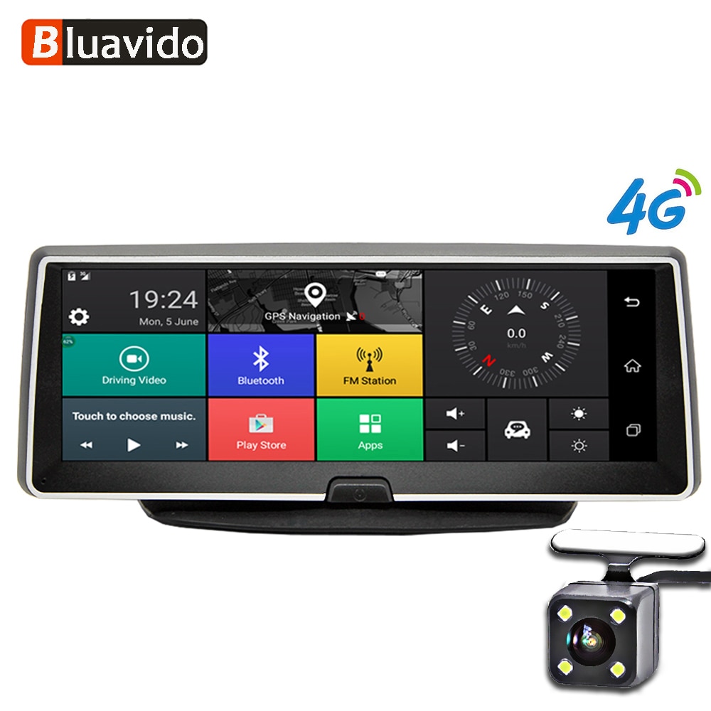 Bluavido 8 Inch car dash camera 4G Android GPS Navigation ADAS FHD 1080P car dvr video Recorder Night vision Parking monitor