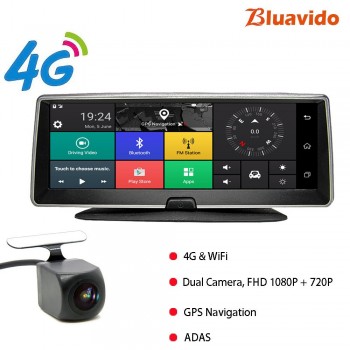Bluavido 8 Inch car dash camera 4G Android GPS Navigation ADAS FHD 1080P car dvr video Recorder Night vision Parking monitor