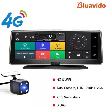 Bluavido 8 Inch car dash camera 4G Android GPS Navigation ADAS FHD 1080P car dvr video Recorder Night vision Parking monitor