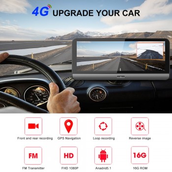 Bluavido 8 Inch 4G Car DVR ADAS Android GPS naivgation HD 1080P Dash camera Video Recorder Night vision Phone APP Remote Monitor