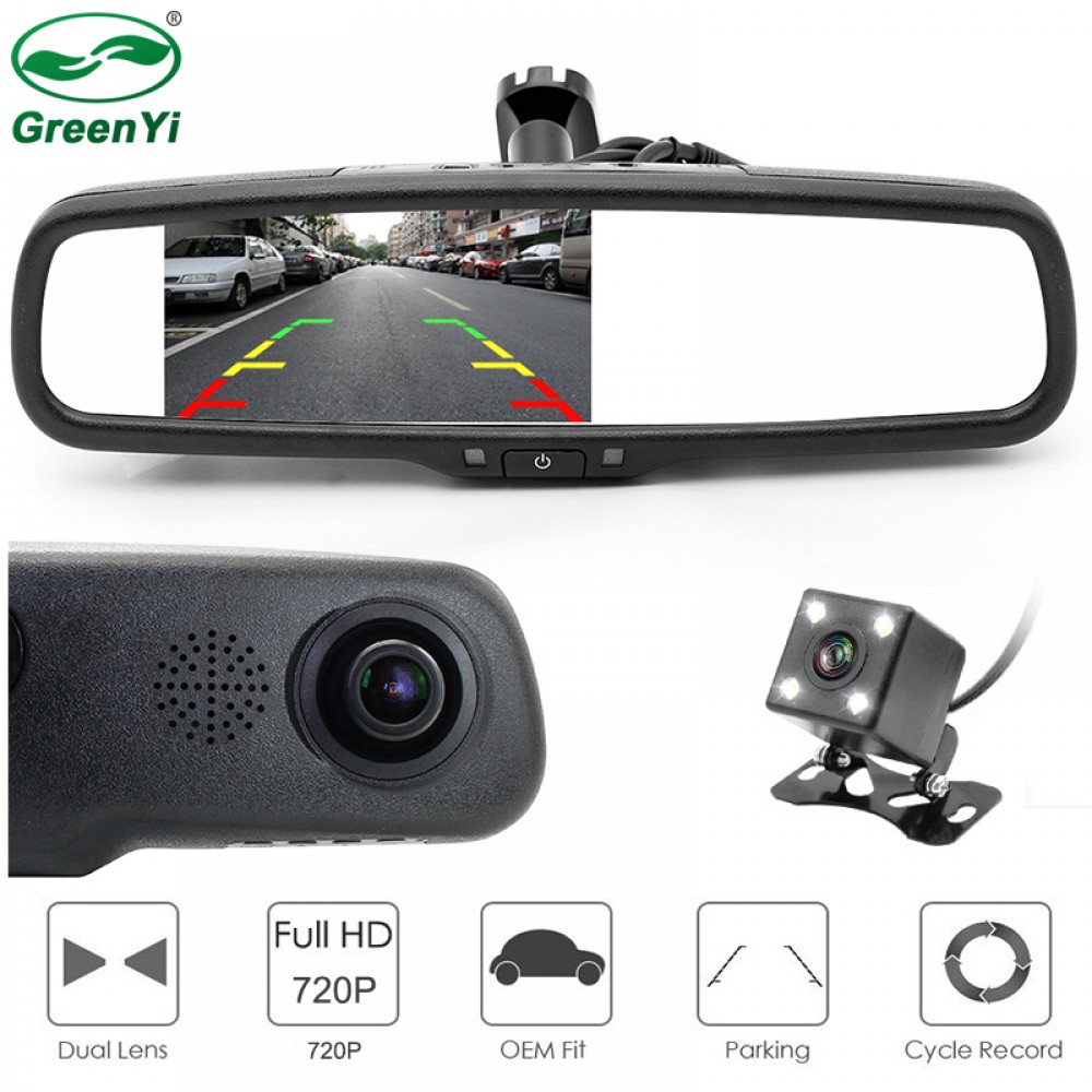 GreenYi HD 1080P Car Mirror DVR Monitor Dash Camcorder Car Rear View Camera Camcorder Dual Lens Camera Video Recorder Car DVR