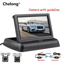4.3 inch HD Foldable Car Rearview Backup Camera Reverse Backup Monitor Reversing LCD TFT Display 2.4 Ghz Wireless Camera Kits
