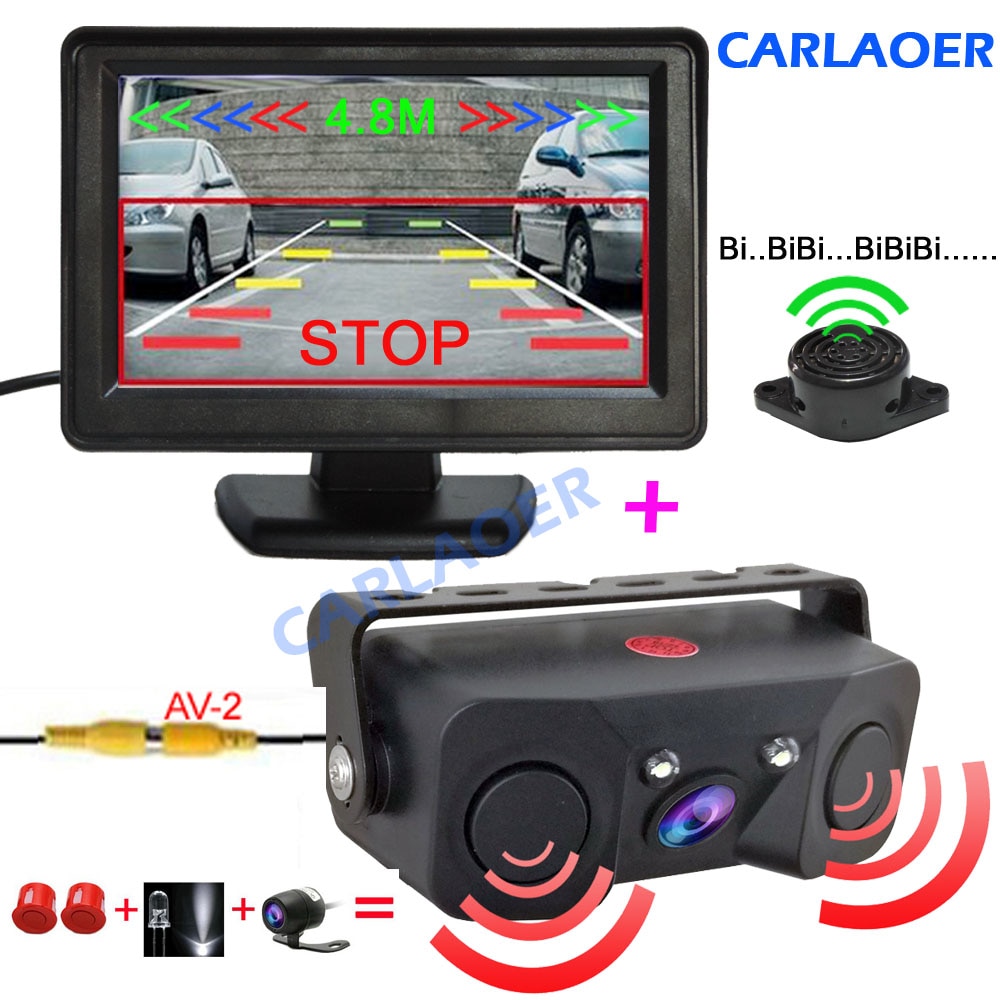 Car Reverse Parking Camera With Radar Sensor auto Rear View Cameras Night Vision Rear View Radar Parking Sensor 4.3 inch screen