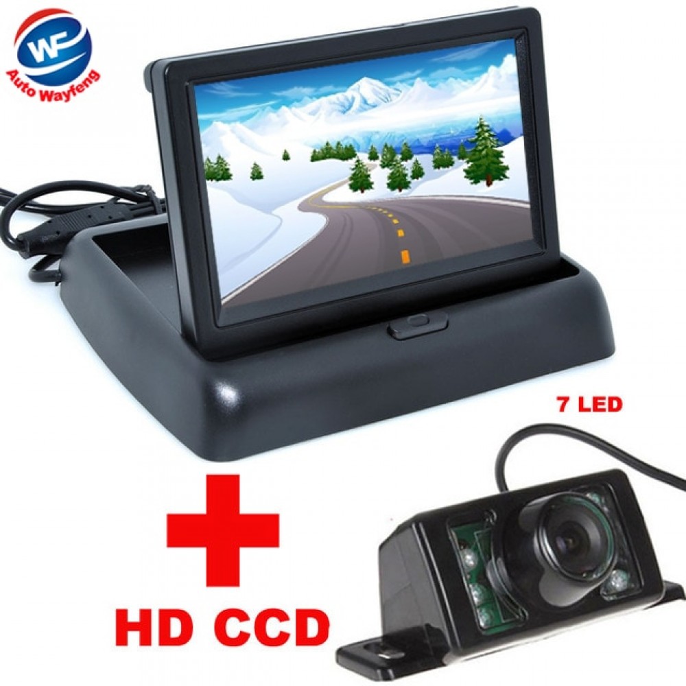 7LED Night Vision Car CCD Rear View Camera With 4.3 inch Color LCD Car Video Foldable Monitor Camera Auto Parking Assistance