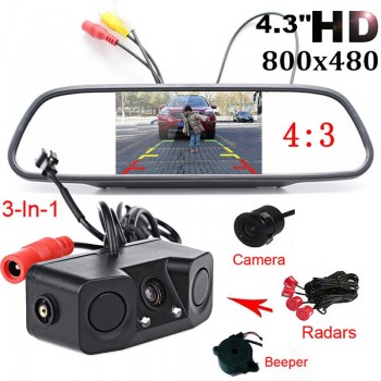 Car Rear View Camera 4.3 inch Waterproof Night Vision Car Dash Cam Rearview Mirror Monitor Backup Camera Radar Monitor Detector