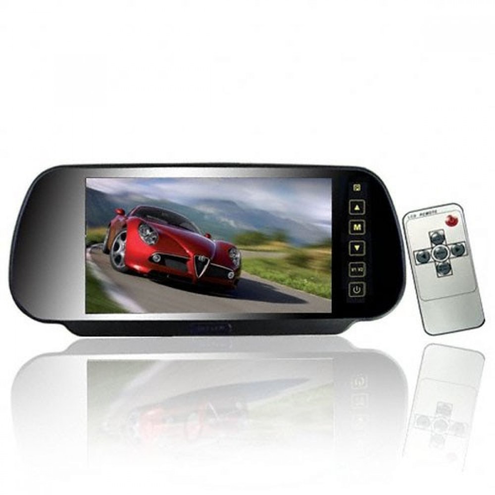 7-inch 16:9 TFT-LCD Widescreen Car Rear View Mirror Display Monitor with Touch Buttons (Black)