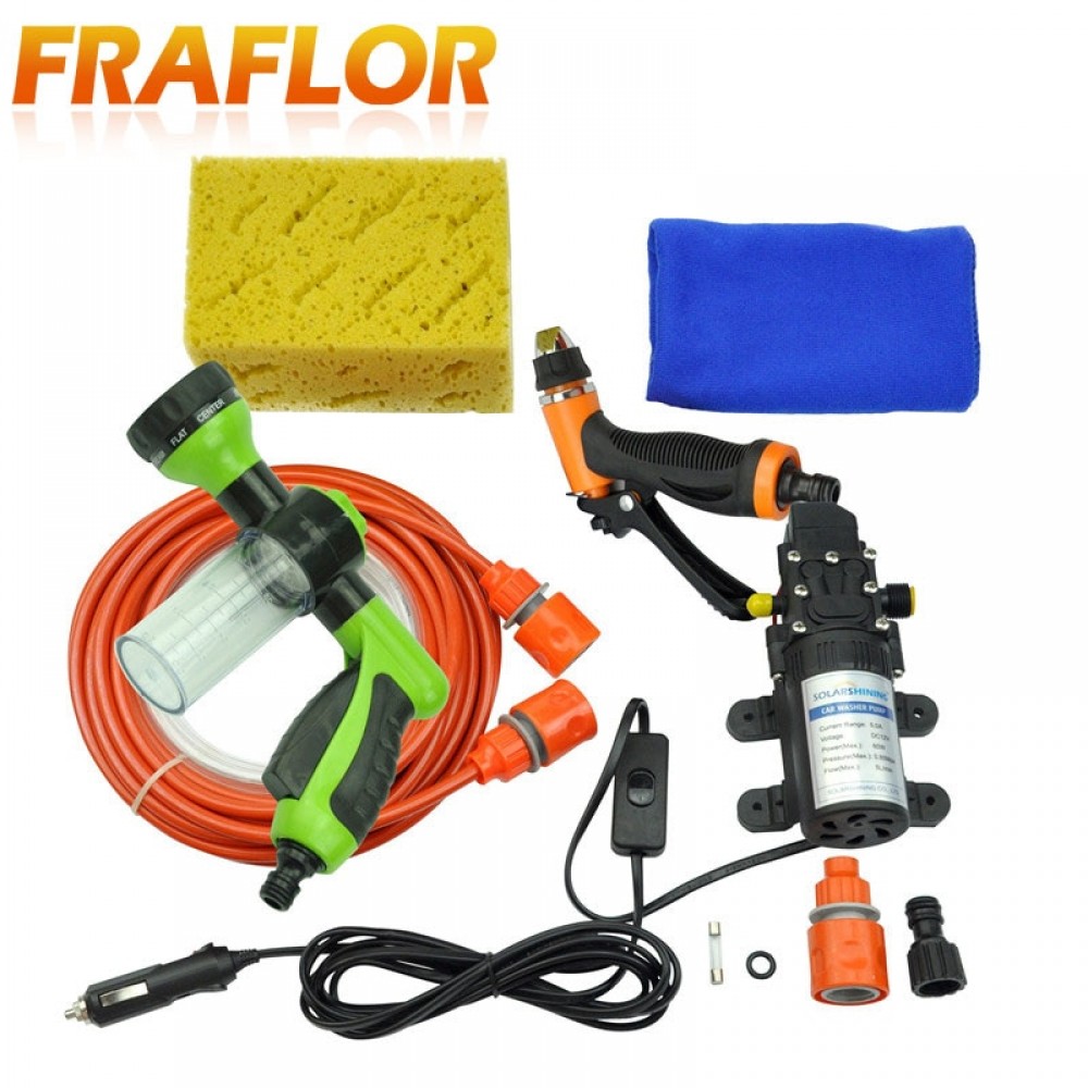Household Self-priming Electric Car Washing Washer Machine 12V Car Washer Pump Cleaner + 8 Pattern Foam Water Gun [Package 2]