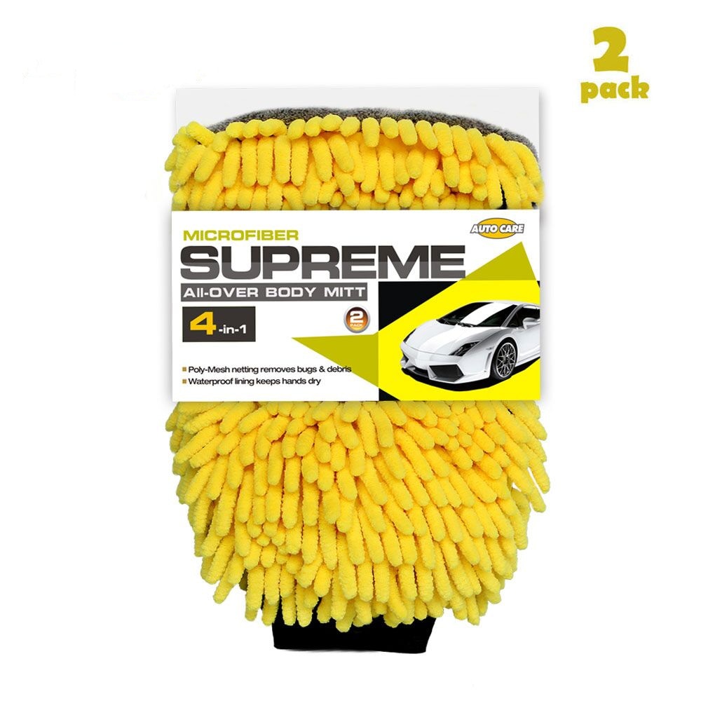 2PCS Waterproof Car Wash Microfiber Chenille Glove 4 In 1 Multifunction Thick Car Cleaning Mitt Car Wax Glass Detailing Brush