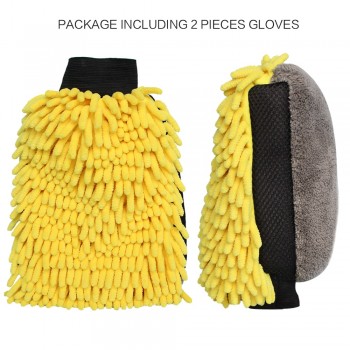 2PCS Waterproof Car Wash Microfiber Chenille Glove 4 In 1 Multifunction Thick Car Cleaning Mitt Car Wax Glass Detailing Brush