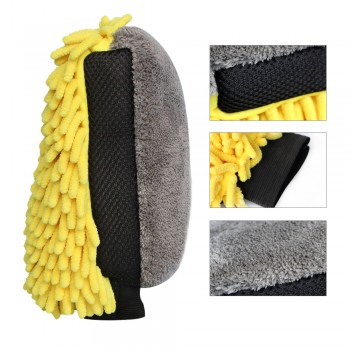 2PCS Waterproof Car Wash Microfiber Chenille Glove 4 In 1 Multifunction Thick Car Cleaning Mitt Car Wax Glass Detailing Brush