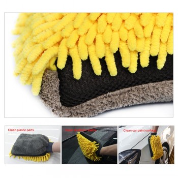 2PCS Waterproof Car Wash Microfiber Chenille Glove 4 In 1 Multifunction Thick Car Cleaning Mitt Car Wax Glass Detailing Brush