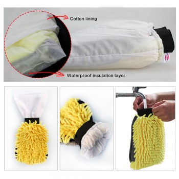 2PCS Waterproof Car Wash Microfiber Chenille Glove 4 In 1 Multifunction Thick Car Cleaning Mitt Car Wax Glass Detailing Brush
