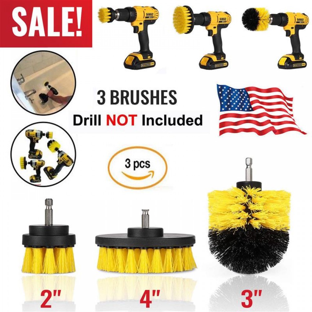AOZBZ 3Pcs Round Full Electric Bristle Drill Brush Rotary Cleaning Tool Set Scrubber Cleaning Tool Brushes Car Wash Tool