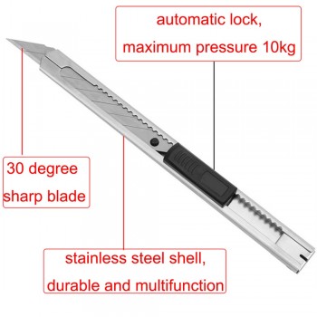 CNGZSY Snap-Off Knife Universal Mini Auto-lock Utility Cutter With Stainless Steel 30 Degree Blade Paper Vinyl Sticker Tools E02