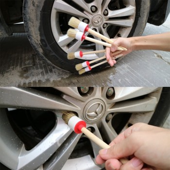 Car Brush Soft Bristle Wood Handle Auto Care for Interior Dashboard Rims Wheel Air-Conditioning Engine Wash Auto Detailing
