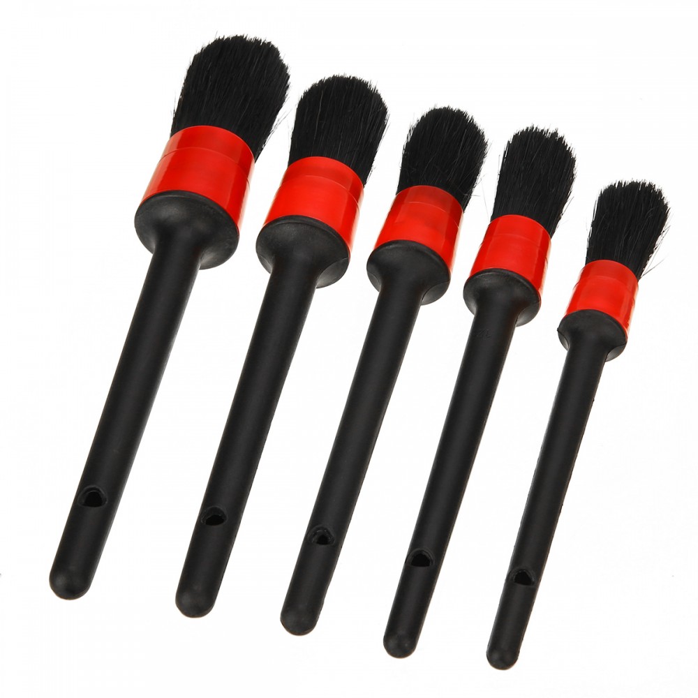 Car Cleaning Tool 5pcs Natural Boar Hair Car Detailing Brushes Set For Car Interior Gap Rims Dashboard Wheel Air Vent Trim