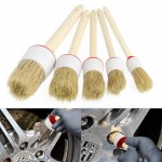 Car Wash Brush Cleaning Round Head Wood Handle Beige Faux Bristle Wheel Cleaning Brush for Dash Trim Seats Handy Washable Auto