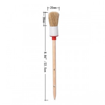 Car Wash Brush Cleaning Round Head Wood Handle Beige Faux Bristle Wheel Cleaning Brush for Dash Trim Seats Handy Washable Auto
