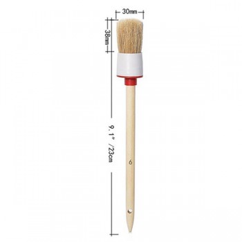 Car Wash Brush Cleaning Round Head Wood Handle Beige Faux Bristle Wheel Cleaning Brush for Dash Trim Seats Handy Washable Auto