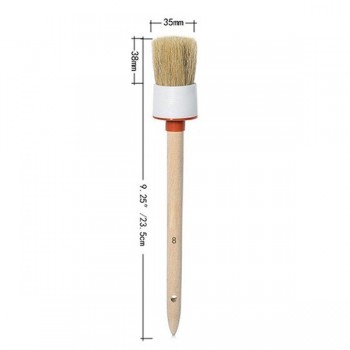 Car Wash Brush Cleaning Round Head Wood Handle Beige Faux Bristle Wheel Cleaning Brush for Dash Trim Seats Handy Washable Auto
