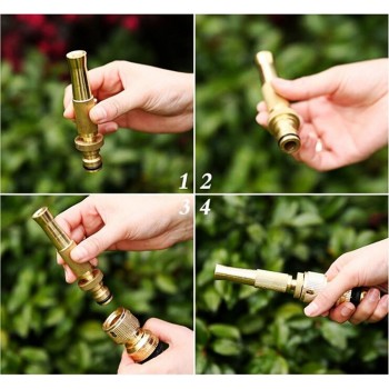OPQR Ultimate Solid Brass Heavy Duty Adjustable Twist Hose Nozzle and Bonus Jet Sweeper Nozzle