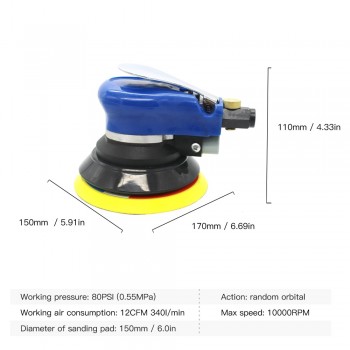 6 Inches 10000RPM Max Pneumatic Air Sander Car Polisher Paint Care Tool Polishing Machine Electric Woodworking Grinder Polisher