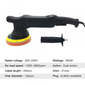 21MM Dual Action Car Polisher Automotive Polishing Machine 950W Eccentricity Polishing Waxing Tools 6 Speed 1000-3800 OPM