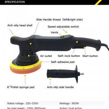 21MM Dual Action Car Polisher Automotive Polishing Machine 950W Eccentricity Polishing Waxing Tools 6 Speed 1000-3800 OPM