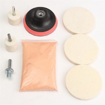 Universal 8Pcs/Set Glass Polishing Kit, Glass Scratch Removal ,8 Oz Cerium Oxide and 3  Polishing Wheels pads Adapter