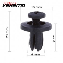 Vehemo  100Pcs 6mm Car Hole Plastic Rivet Fastener Bumper Car Parts Panel Trim Push Clips Black