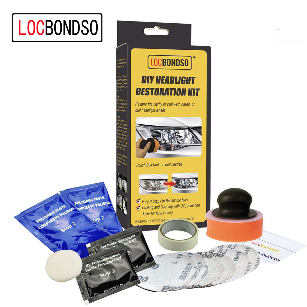 LocBondso 1 Set Auto Car Headlight Lens Restoration System Professional Vehicle Restorer Manually Repair Polishing Tools Kit