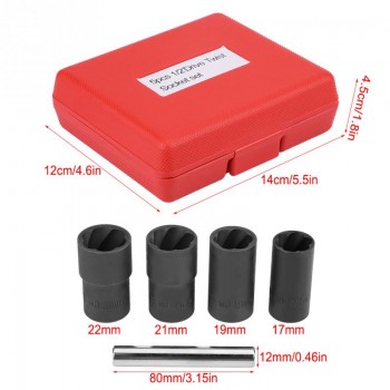 5Pcs Twist Socket Set Locking Wheel Nut Bolt Stud Extractor Removers 17mm 19mm 21mm 22mm Socket carbon steel