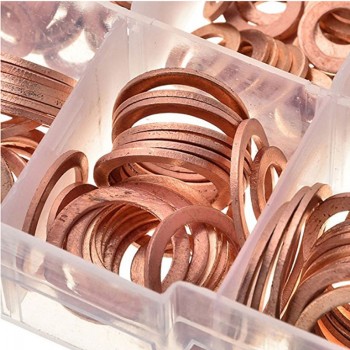 MR CARTOOL 200pcs Solid Copper Washer M5-M14 Flat Ring Sump Plug Oil Seal Assorted Set Box Washers Car Accessories Kit