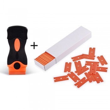 EHDIS Razor Scraper+100Pcs 1.5Double Edge Plastic Razor Blades House Cleaning Tools Vinyl Car Wrap Squeegee Water/Glue Remover