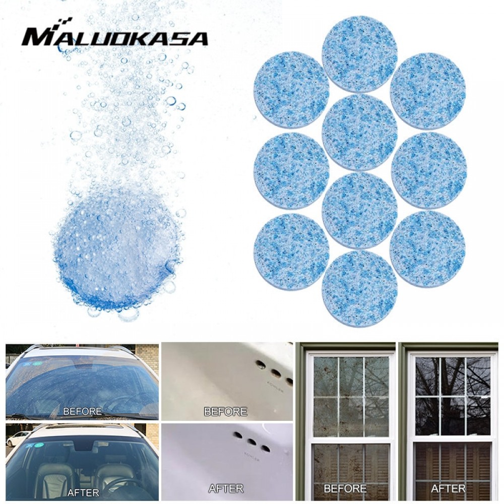 10pcs = 40L Water Car Concentrated Effervescent Tablets Cleaning Decontaminate Windshield Glass Nursing Household Cleaner Tool