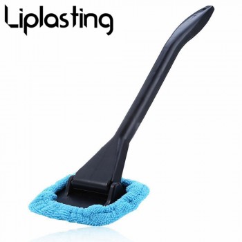 1PC Light Blue Car Window Brush Glass Cleaner Wiper Scraper Brush Cleaning Tool with Clean Cloth Pad Microfiber Duster