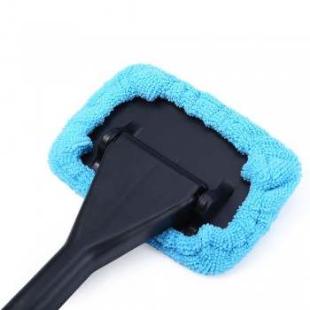 1PC Light Blue Car Window Brush Glass Cleaner Wiper Scraper Brush Cleaning Tool with Clean Cloth Pad Microfiber Duster