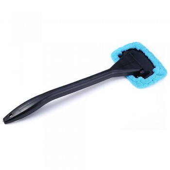 1PC Light Blue Car Window Brush Glass Cleaner Wiper Scraper Brush Cleaning Tool with Clean Cloth Pad Microfiber Duster