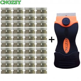 CNGZSY Cleaning Scraper Old Glue Sticker Spatula Ceramic Glass Oven Paint Cleaner + 40pcs Metal Blades Car Tinting Tools E12+40M