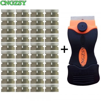 CNGZSY Cleaning Scraper Old Glue Sticker Spatula Ceramic Glass Oven Paint Cleaner + 40pcs Metal Blades Car Tinting Tools E12+40M