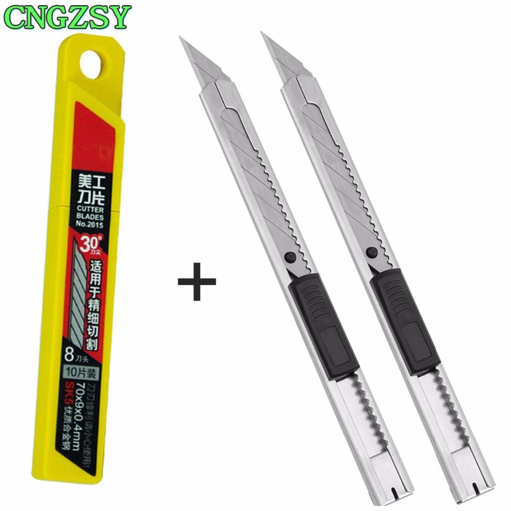 Stainless Steel Utility Knife Paper Office Diy Auto-lock Art Cutter Stationery School Car Wrapping Sticker Film Cutter 2E02+E03