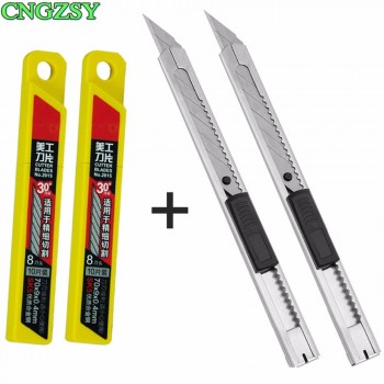 CNGZSY Utility Knife 30 Degree Blades Office Stationery Auto-lock Art Cutter Knife Metal Mini Portable Paper Slitter 2E02+2E03