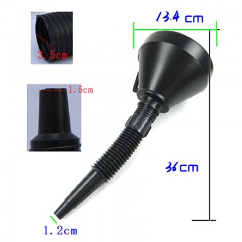 Black Plastic Car Funnel Gasoline Funnel With Mesh Filter Soft Spout Pipe For Fuel Diesel