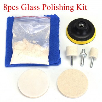 70g Cerium Oxide Powder+Felt Wheel+Felt Wheel+Disc+Drill Adapter+2pcs Pad+Cloth 8pcs Glass Scrach Remover Poli shing Set